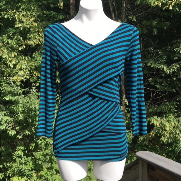 Vince Camuto overlapping bandage wrap teal and black layered top size S - Picture 1 of 5